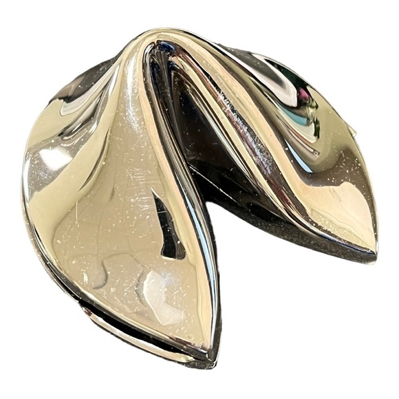 Chrome hinged fortune cookie trinket box. - Picture 2 of 8